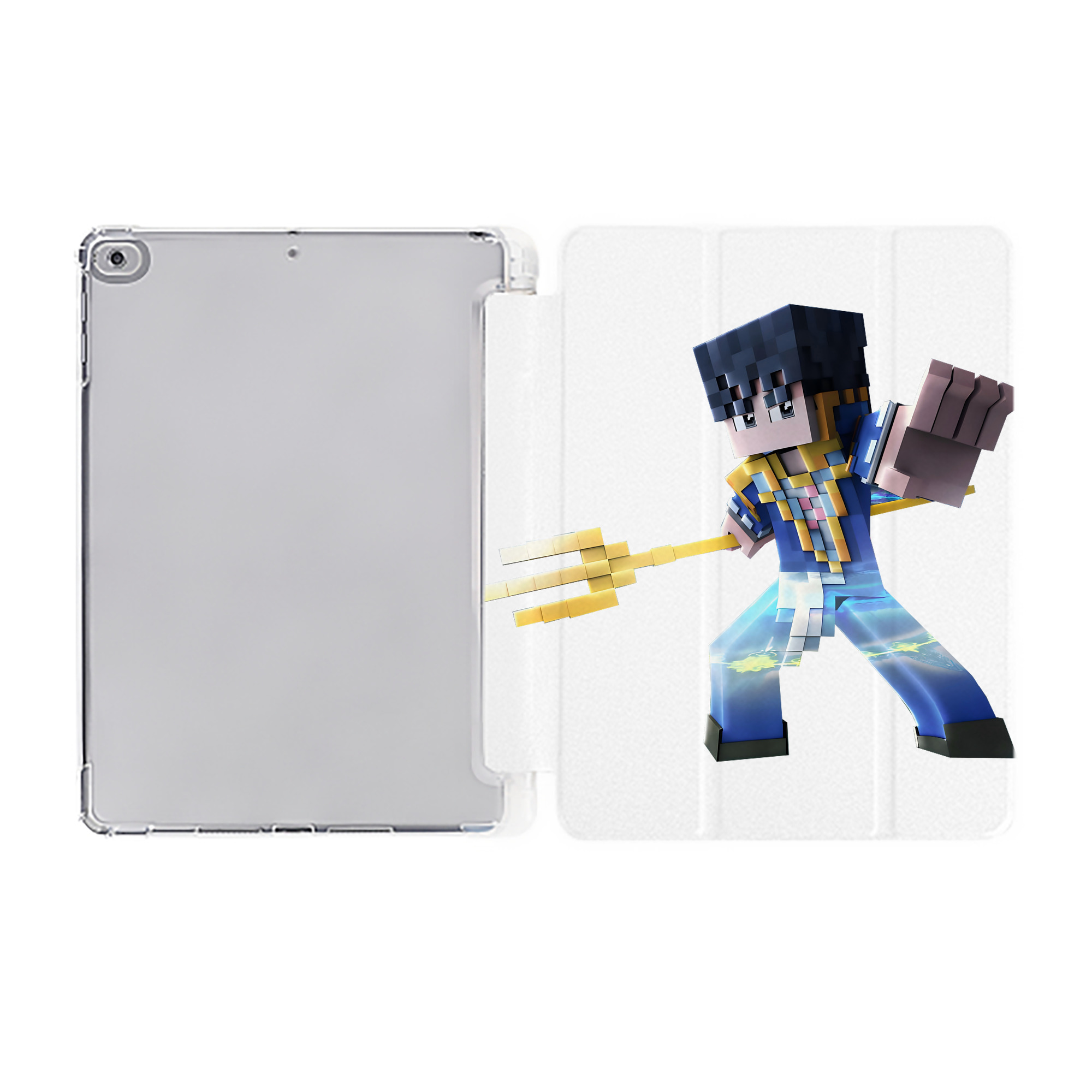 （画像用） マインクラフト ブロックの世界 Minecraft MC Block world IPad ケース ペン収納付き 三つ折りスタンド PUレザー×シリコン 対応機種9.5/10.5/10.9インチ